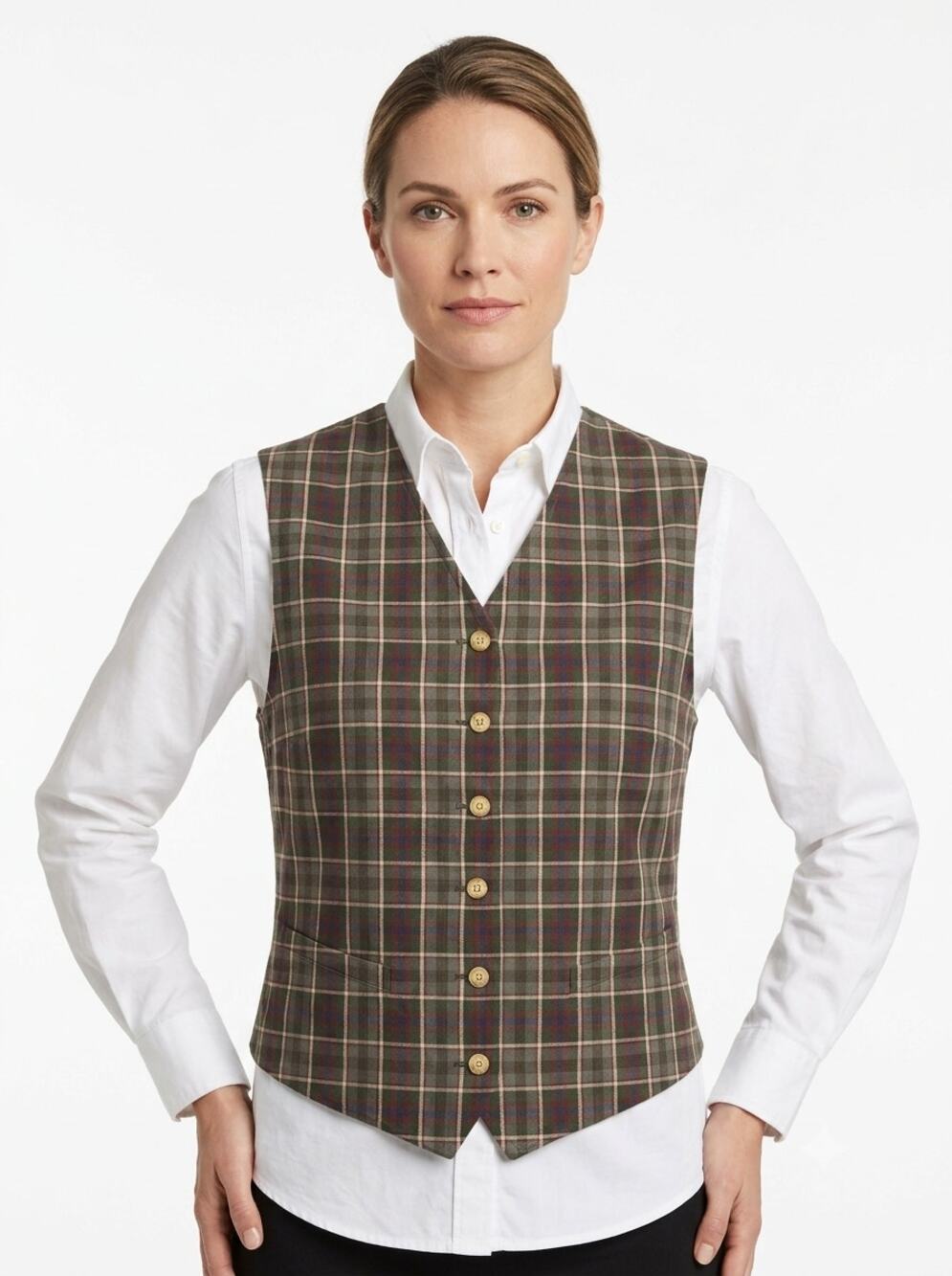 Vintage Eddie Bauer Plaid Vest Jacket Womens M Green Cotton Button Up Goblincore